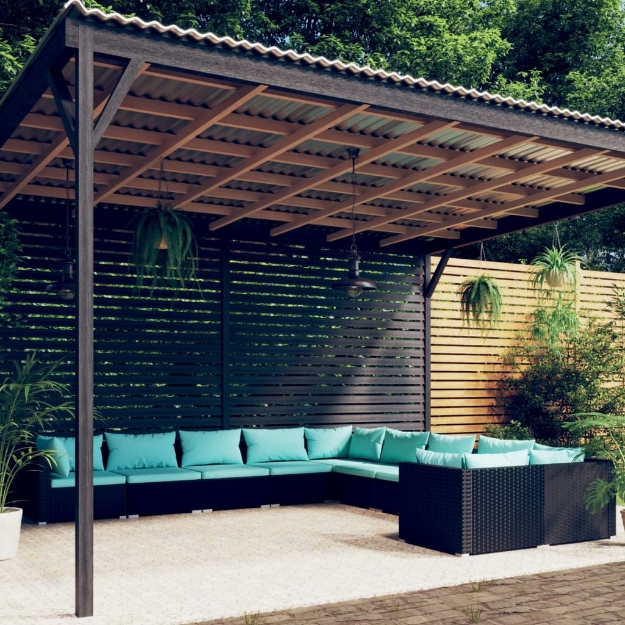 Set Divani da Giardino 10 pz con Cuscini in Polyrattan Nero