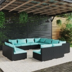 Set Divani da Giardino 11 pz con Cuscini in Polyrattan Nero