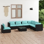 Set Divani da Giardino 8 pz con Cuscini in Polyrattan Nero