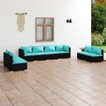 Set Divani da Giardino 8 pz con Cuscini in Polyrattan Nero