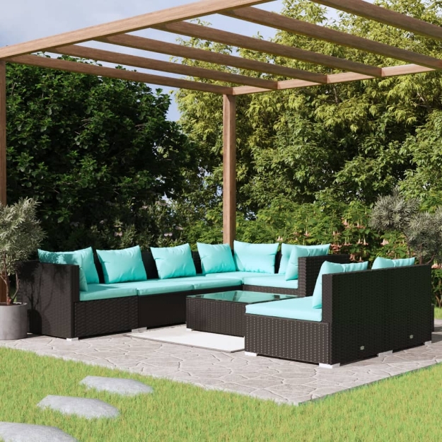 Set Divani da Giardino 8 pz con Cuscini in Polyrattan Nero