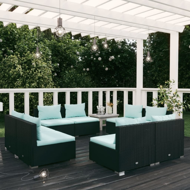 Set Salotto da Giardino 8 pz con Cuscini in Polyrattan Nero