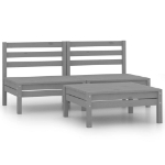 Set Divani da Giardino 3 pz in Legno Massello di Pino Grigio