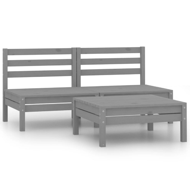 Set Divani da Giardino 3 pz in Legno Massello di Pino Grigio