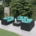 Set Divani da Giardino 7 pz con Cuscini in Polyrattan Nero