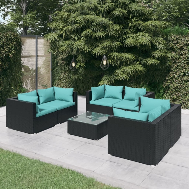 Set Divani da Giardino 7 pz con Cuscini in Polyrattan Nero