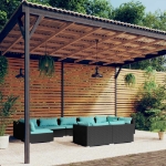 Set Divani da Giardino 9 pz con Cuscini in Polyrattan Nero