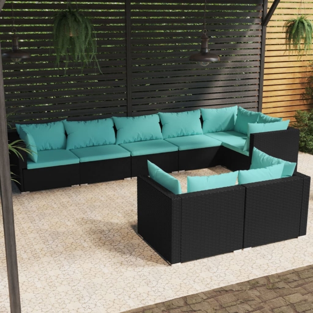 Set Divani da Giardino 8 pz con Cuscini in Polyrattan Nero