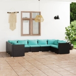 Set Divani da Giardino 9 pz con Cuscini in Polyrattan Nero