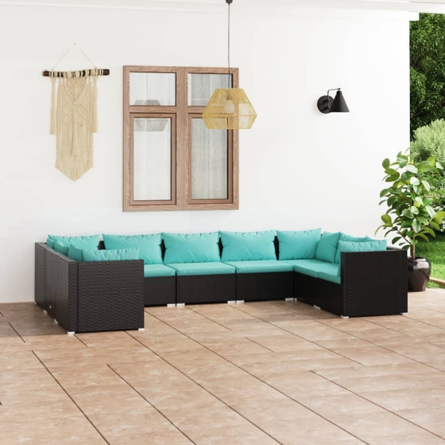 Set Divani da Giardino 9 pz con Cuscini in Polyrattan Nero