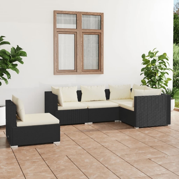 Set Divani da Giardino con Cuscini 5 pz in Polyrattan Nero