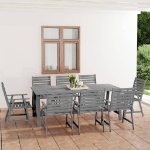 Set Pranzo da Giardino 9 pz in Legno Massello di Acacia Grigio