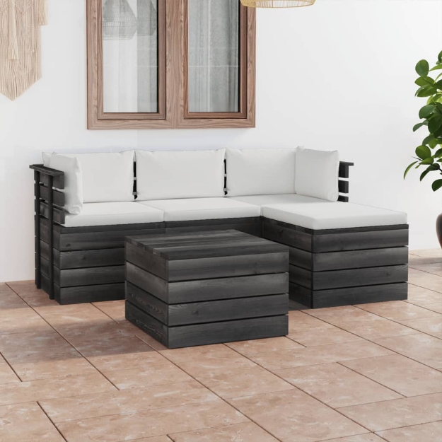 Set Divani da Giardino su Pallet 5 pz con Cuscini Massello Pino