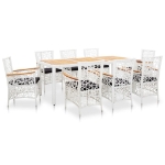 Set Mobili da Pranzo per Giardino 9 pz in Polyrattan Bianco