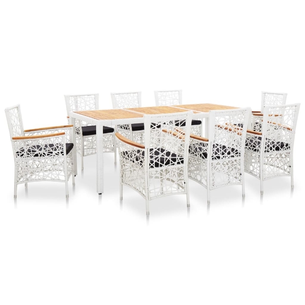 Set Mobili da Pranzo per Giardino 9 pz in Polyrattan Bianco