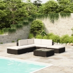 Set Divani da Giardino 6 pz con Cuscini in Polyrattan Nero