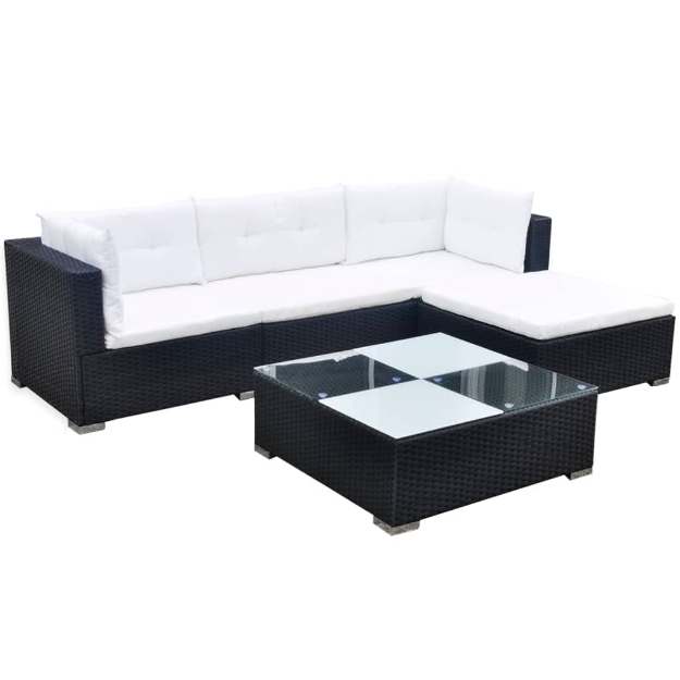 Set Divani da Giardino 5 pz con Cuscini in Polyrattan Nero