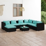 Set Divani da Giardino 8 pz con Cuscini in Polyrattan Nero