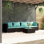 Set Divani da Giardino 5 pz con Cuscini in Polyrattan Nero