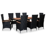 Set da Pranzo da Giardino 9 pz con Cuscini in Polyrattan Nero