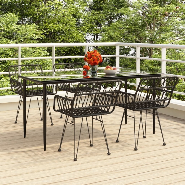 Set da Pranzo da Giardino 5 pz Nero in Polyrattan