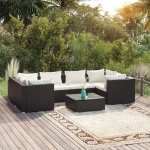 Set Divani da Giardino 7 pz con Cuscini in Polyrattan Nero