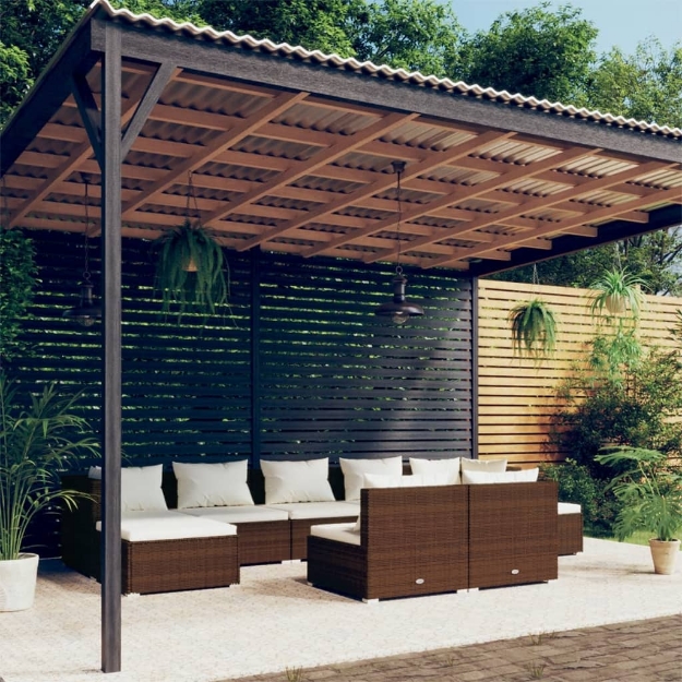 Set Divani da Giardino 9 pz con Cuscini in Polyrattan Marrone