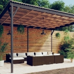 Set Divani da Giardino 10 pz con Cuscini in Polyrattan Marrone