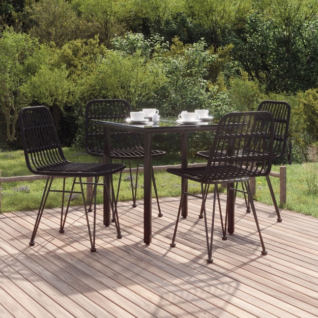 Set da Pranzo da Giardino 5 pz Nero in Polyrattan