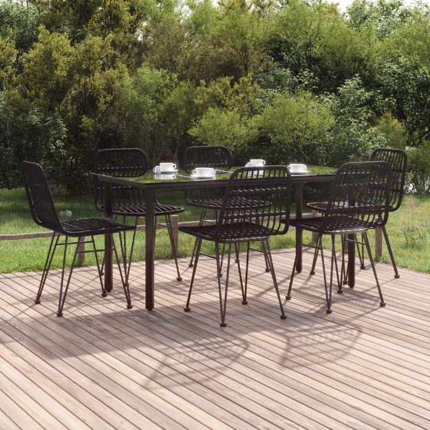 Set da Pranzo da Giardino 7 pz Nero in Polyrattan