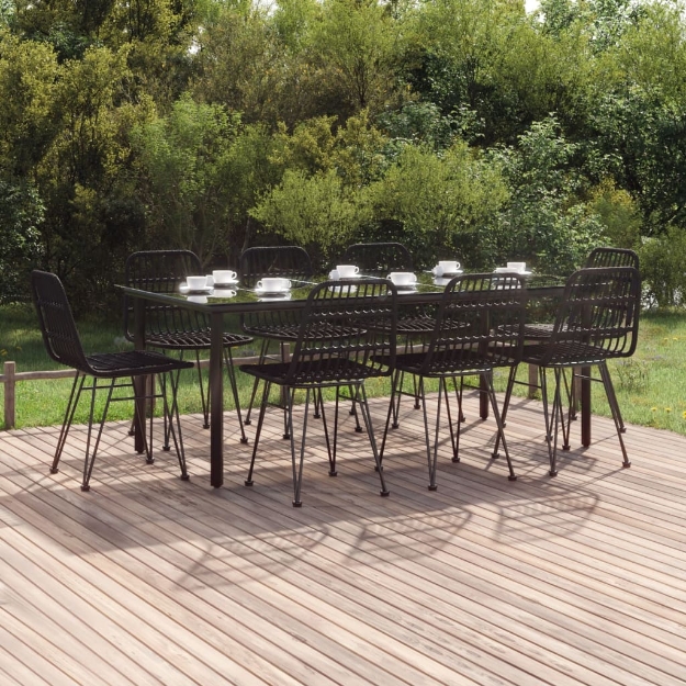 Set da Pranzo da Giardino 9 pz Nero in Polyrattan