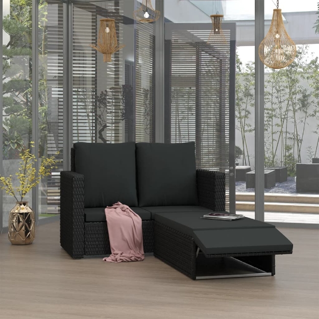 Set Divani da Giardino 2 pz con Cuscini in Polyrattan Nero