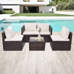 Set Divani da Giardino 5 pz con Cuscini in Polyrattan Marrone