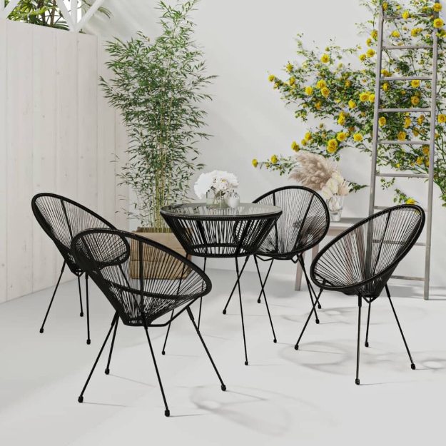 Set da Pranzo per Giardino 5 pz in Rattan PVC Nero