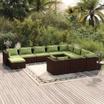 Set Divani da Giardino 11 pz con Cuscini in Polyrattan Marrone