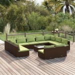 Set Divani da Giardino 12 pz con Cuscini in Polyrattan Marrone