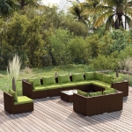 Set Divani da Giardino 11 pz con Cuscini in Polyrattan Marrone