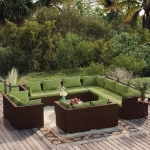 Set Divani da Giardino 12 pz con Cuscini in Polyrattan Marrone