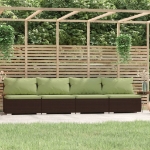 Divano a 4 Posti con Cuscini in Polyrattan Marrone