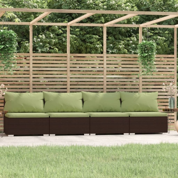 Divano a 4 Posti con Cuscini in Polyrattan Marrone