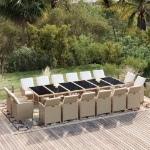 Set da Pranzo per Giardino 17pz con Cuscini in Polyrattan Beige