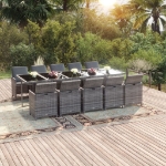 Set da Pranzo per Giardino 11pz con Cuscini Polyrattan Grigio