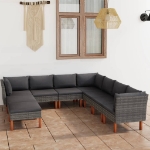 Set Divani da Giardino 9 pz con Cuscini in Polyrattan Grigio