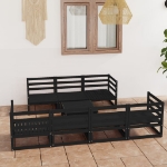 Set Divani da Giardino 8 pz Nero in Legno Massello di Pino