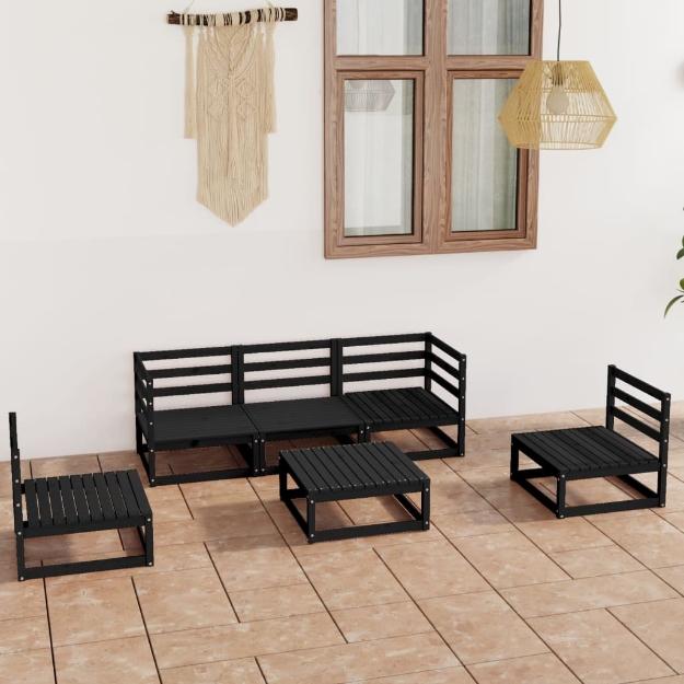 Set Divani da Giardino 6 pz Nero in Legno Massello di Pino