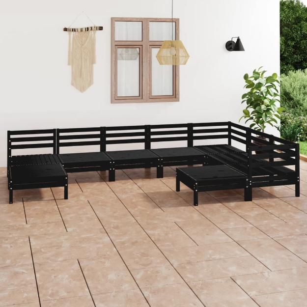 Set Divani da Giardino 9 pz in Legno Massello di Pino Nero