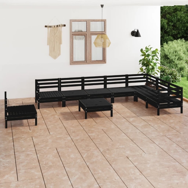 Set Divani da Giardino 9 pz in Legno Massello di Pino Nero