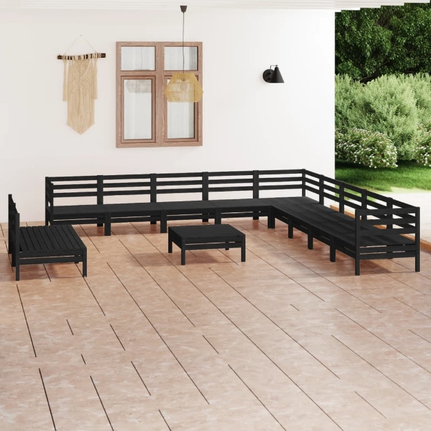 Set Divani da Giardino 12 pz in Legno Massello di Pino Nero