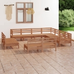 Set Divani da Giardino 11 pz in Legno Massello di Pino Miele