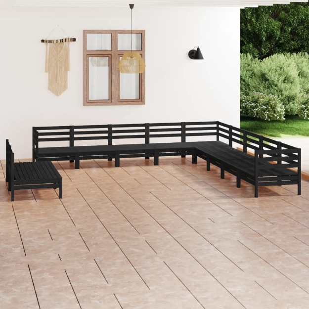 Set Divani da Giardino 11 pz in Legno Massello di Pino Nero